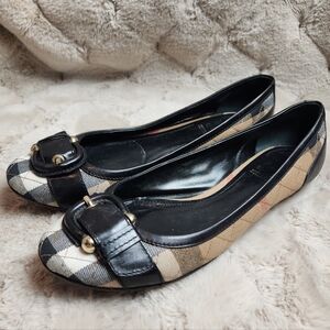 Burberry Beige Quilted Nova Check Canvas Leather Buckle Ballet Flats Shoes EU 39